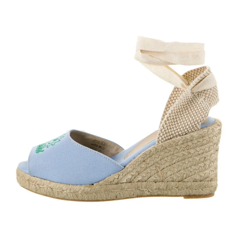 Ganni Women's Size 41 Sun Embroidered Canvas Espadrille Wedges Forever Blue